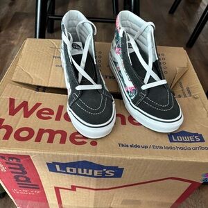 Vans Black and White High-Top Sneakers with Floral Accents